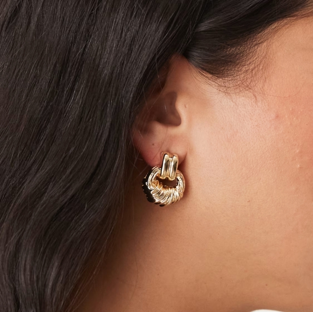 ASOS DESIGN Door Knocker Stud Earrings Gold Tone